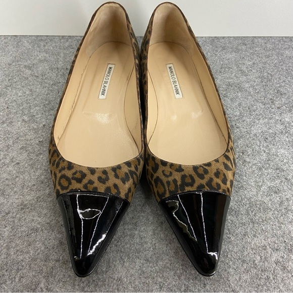 Manolo Blahnik Suede Leopard Print Black Patent Flats Women’s Size 41 - US 9-9.5 - Picture 3 of 13